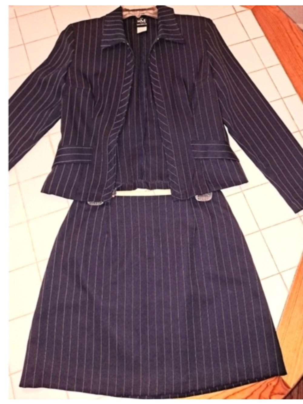 My Michelle blazer skirt jacket suit matching set dark blue size large pinstripe